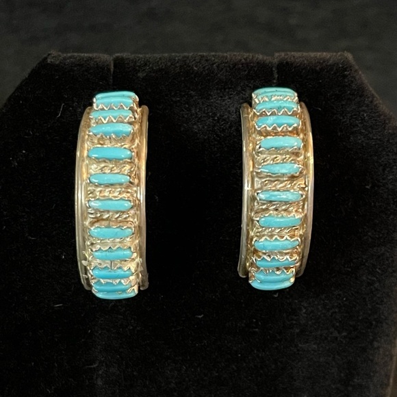 Jewelry - ZUNI TURQUOISE HALF HOOP STERLING EARRINGS